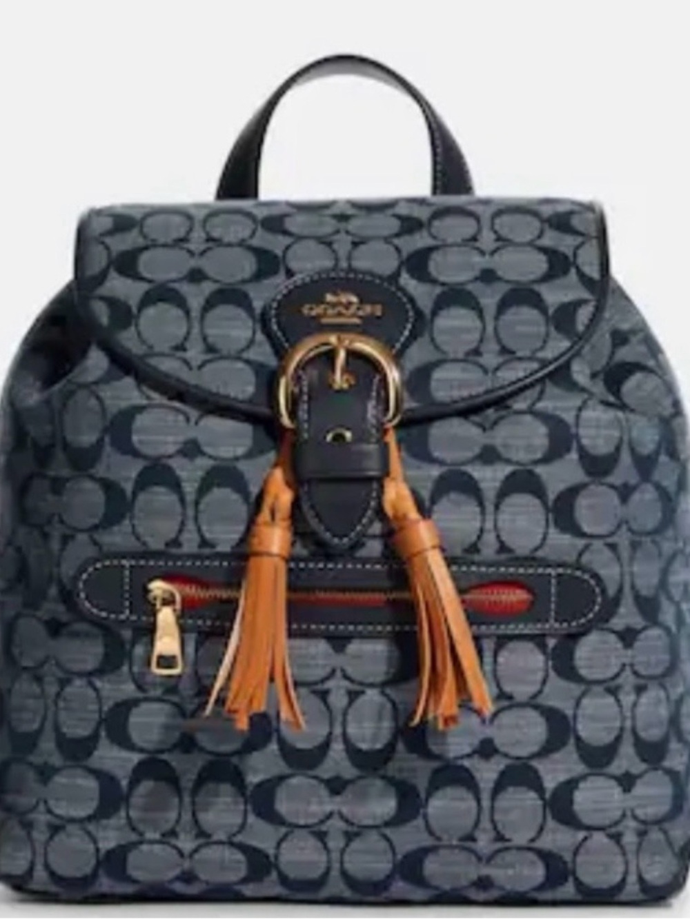 Coach Signature Canvas Backpack in Navy with Tan Tassels